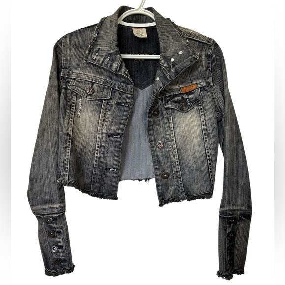 ✨Oxygen Cropped Distressed Denim Jacket Small - Picture 1 of 6